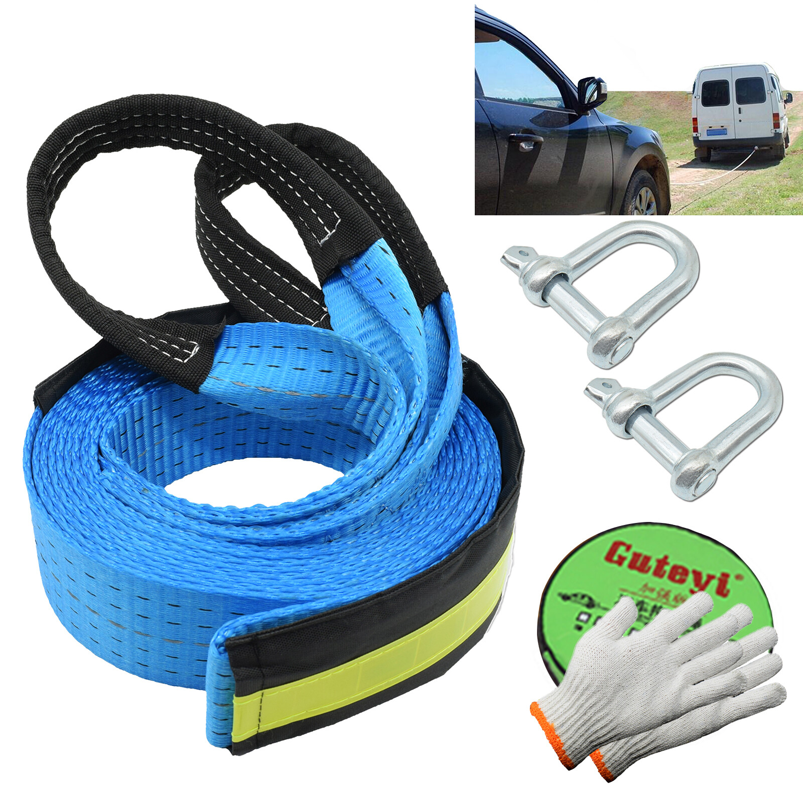 16' 8 Tons Heavy Duty Winch Tow Strap Towing Rope Road Recovery Emergency Tool