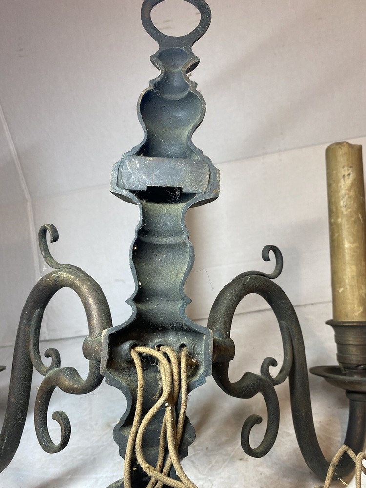 Antique Pair Brass Wall Hanging 3 Socket Light Sconces