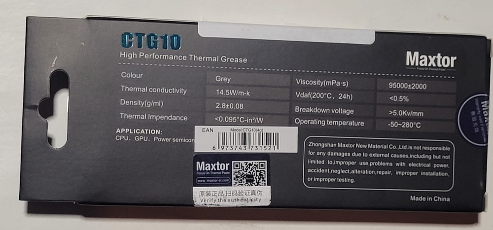 Maxtor CTG10E-4g Thermal Compound Paste 14.5W/m.k Carbon High Performance