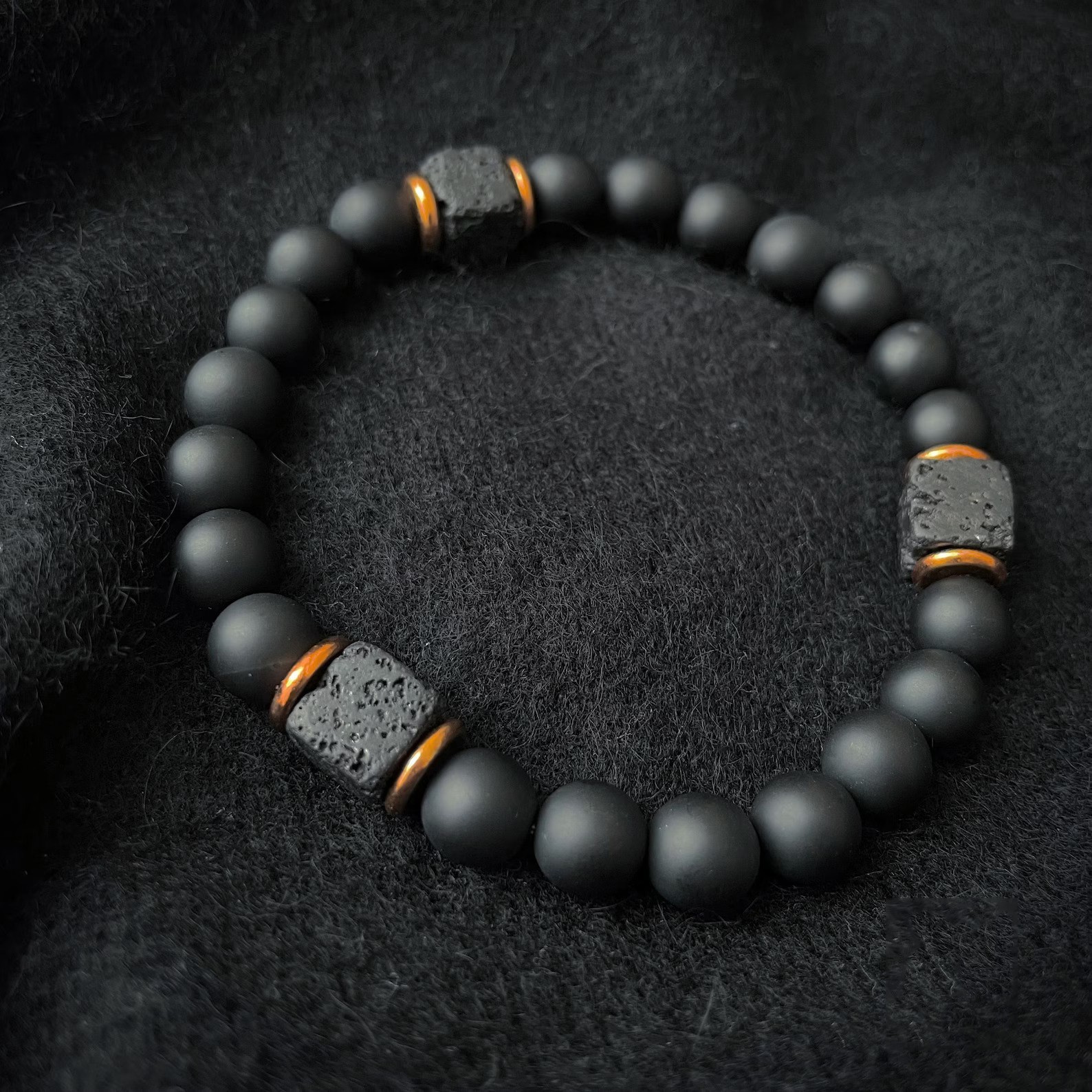 Mens Premium Matte Black Onyx with Lava Beads Grounding Protection Bracelet