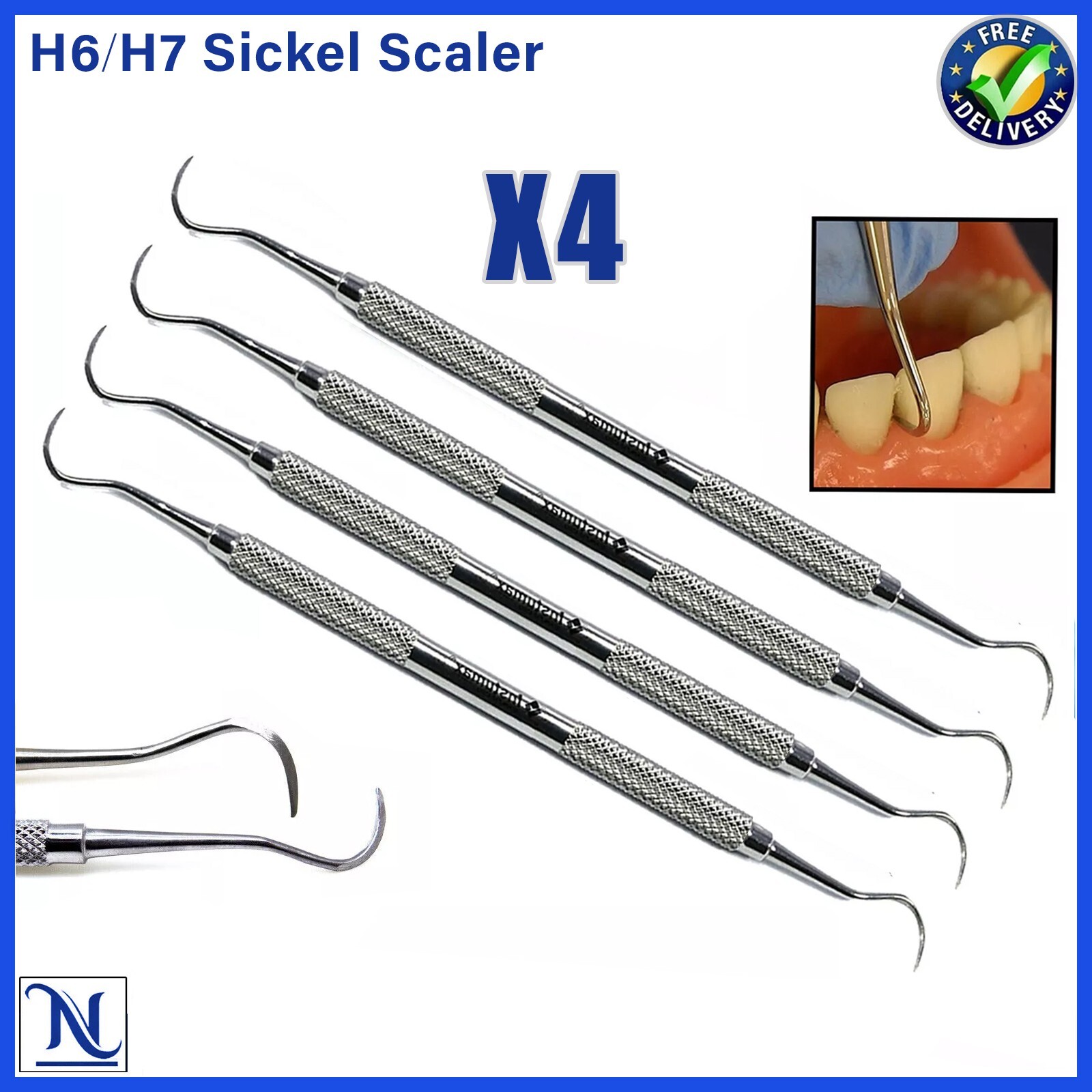 Set of 4 Sickle Scaler Anterior Posterior Hygiene Sickle Scalers Dental Steel