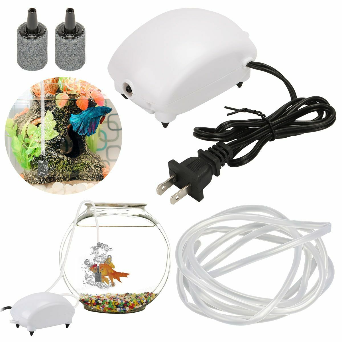 Aquarium Air Pump Adjustable Output Aquarium Bubble 2.5w Ultra Quiet Air Pump US