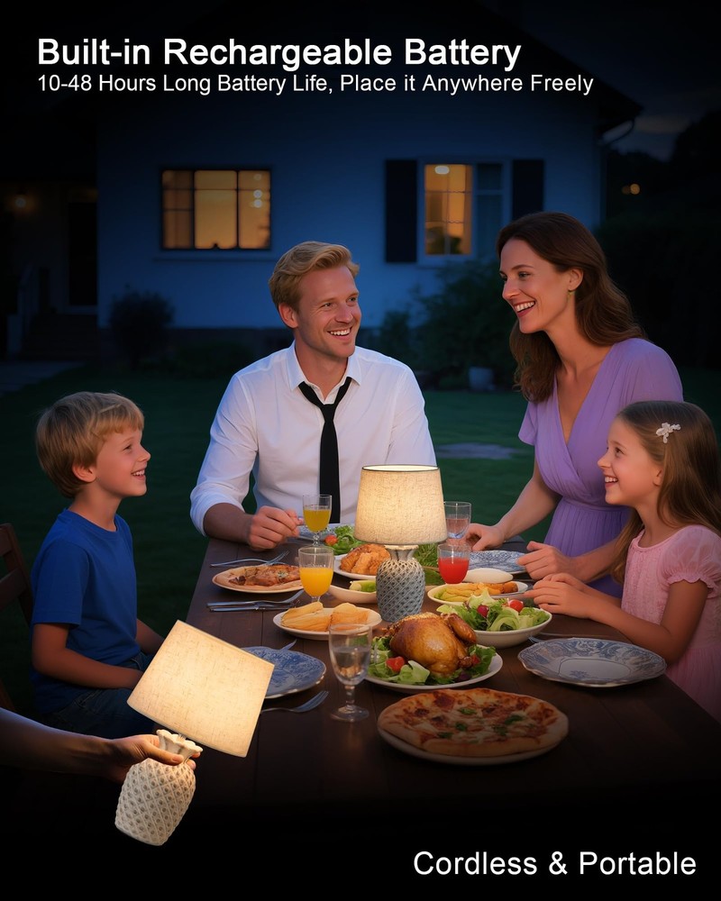 13" Small Rechargeable Cordless Table Lamp, Remote Control Timer Dimmer, Batt...