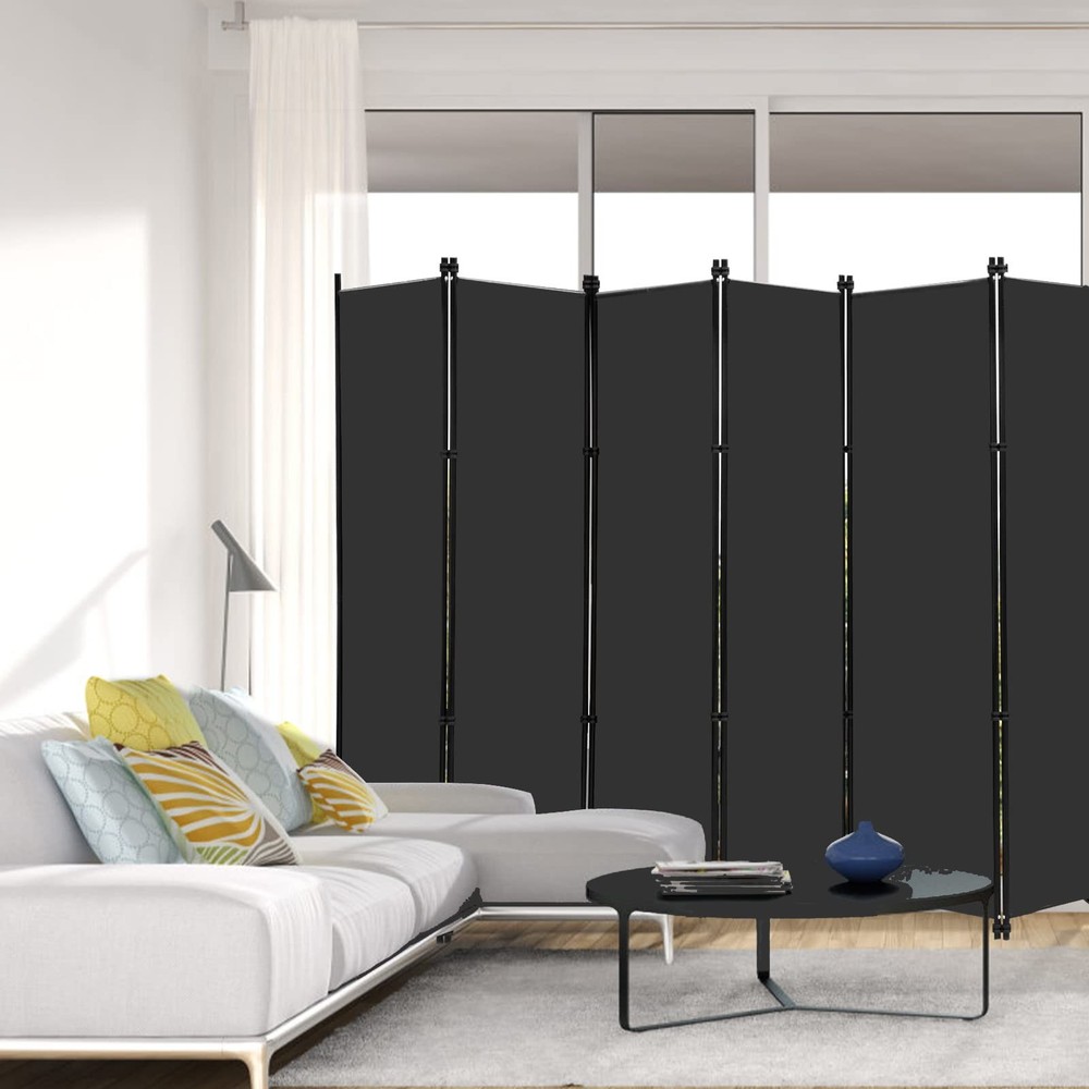 MAYOLIAH 6 Panel Folding Privacy Screen 9ft Wide, 6ft Tall 6 Panel, Black