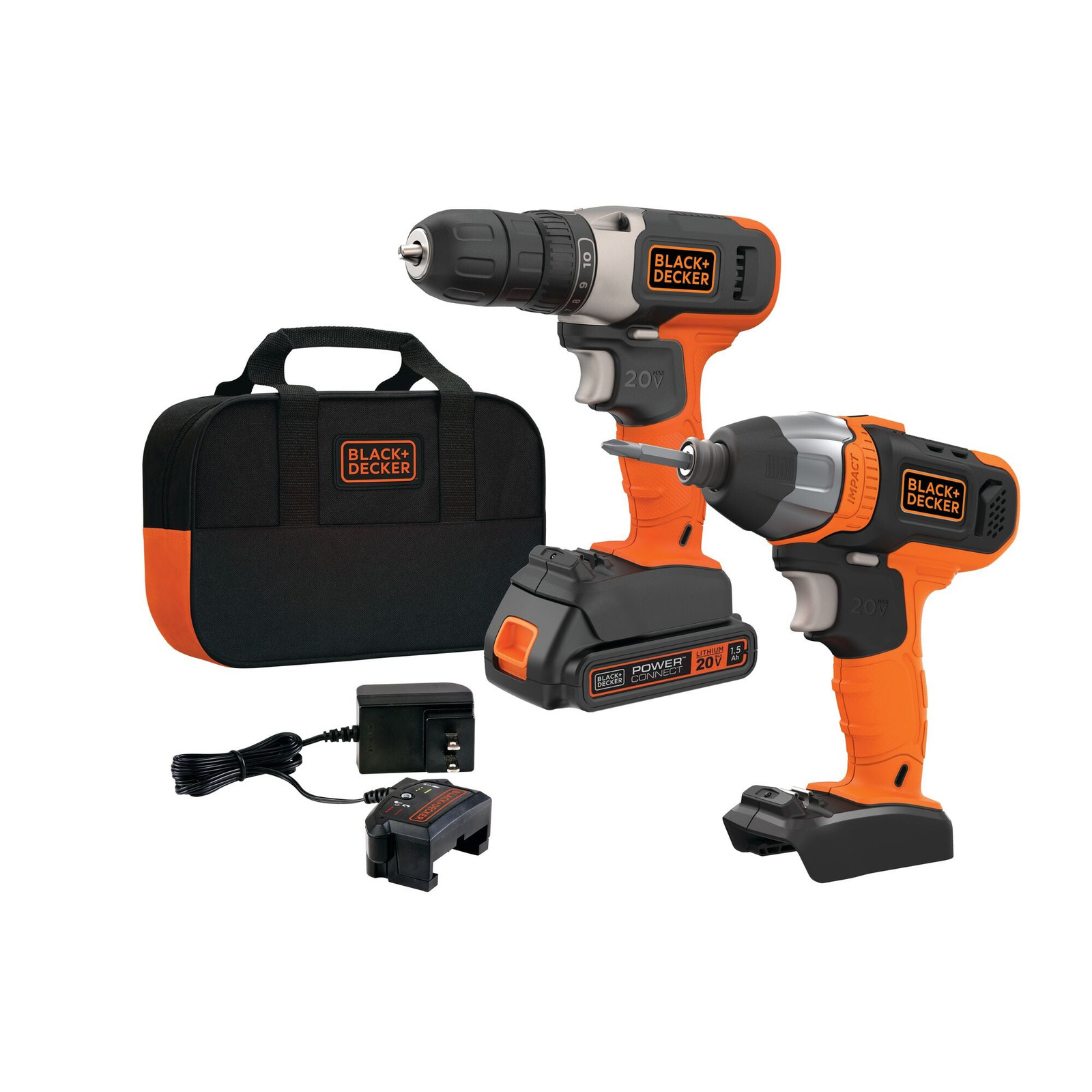 BLACK+DECKER 20-Volt L-Ion Cordless Drill/Impact Driver Combo Kit- BD2KITCDIBC