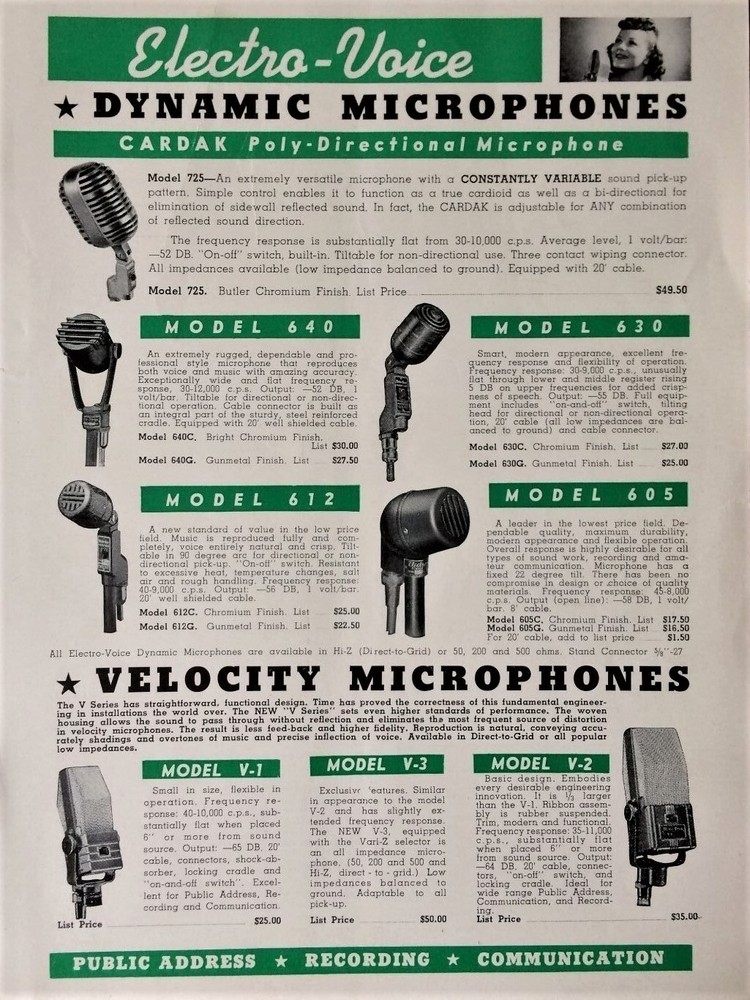 Vintage RARE VARIANT 1950's Pierce model 85 / E.V 630 dynamic microphone w stand