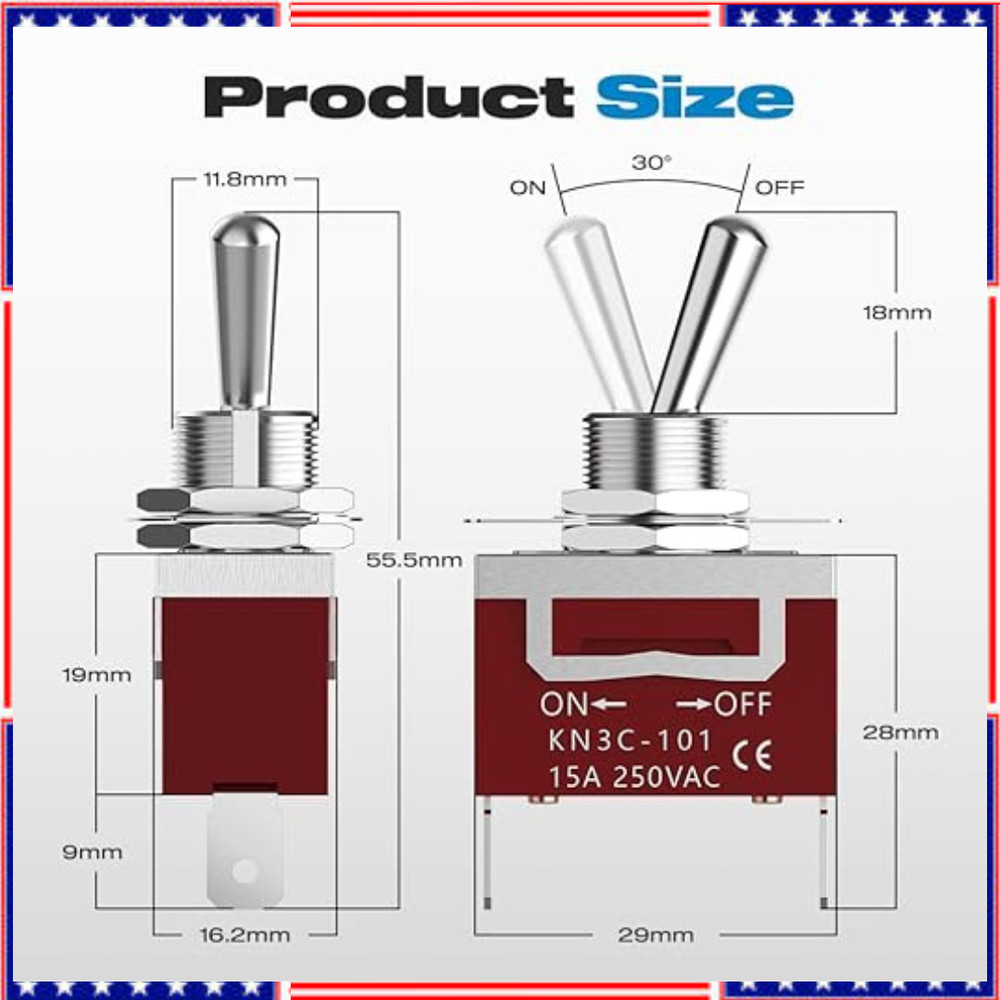 Toggle Switch 12V 30A Heavy Duty ON/Off 2Pin SPST Waterproof Toggle Switch 2Pack