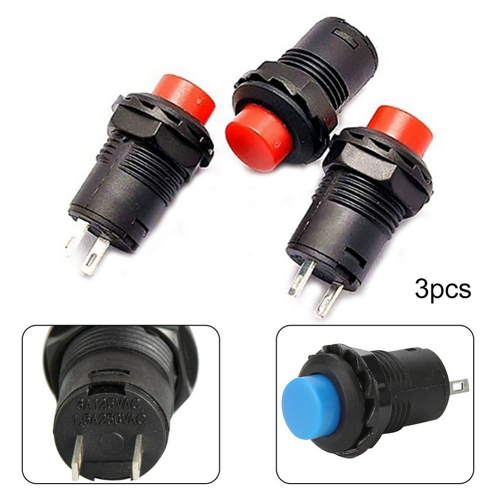 Button Switch 12v-250v Push Button Round Self-locking Switch 12v-250v 3 Pcs