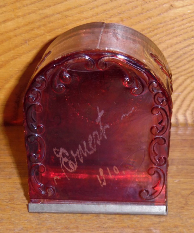 Antique Flash Ruby Clock Candy Container - Ernest 1910 - 3 1/8"