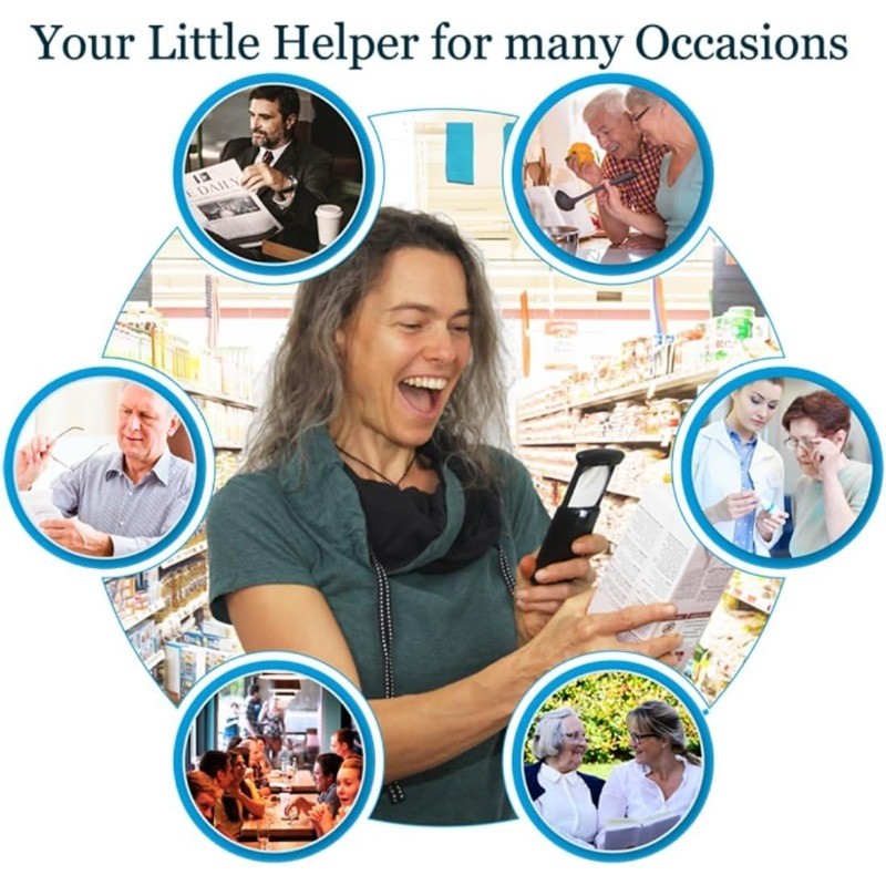 Small Pocket Magnifying Glass 3X with LED Light For Reading Fine Print US Stock