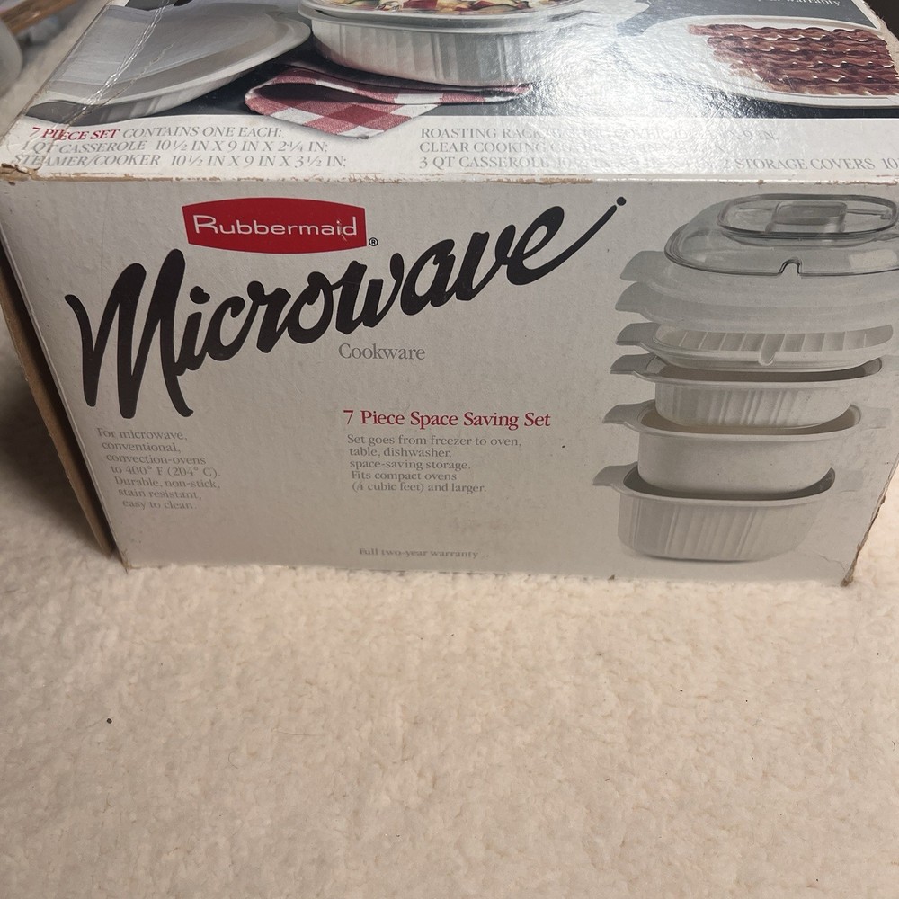 Rubbermaid Microwave Cookware 7 Piece Set White Space Saving Stackable Vintage