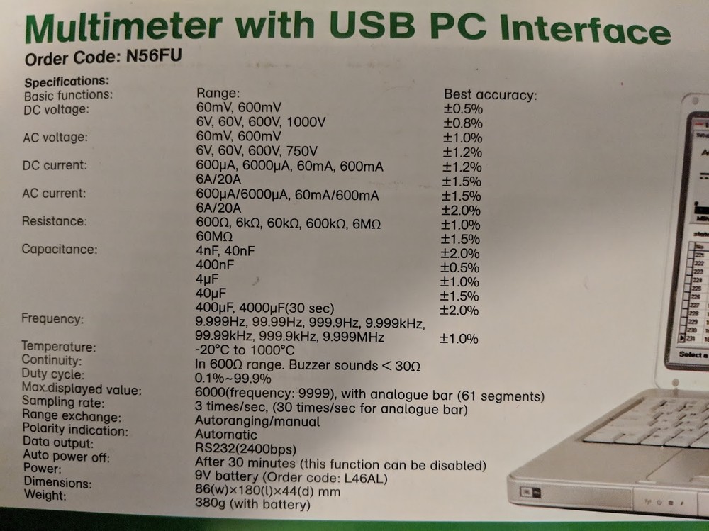 Precision Gold Digital Multimeter USB Frequency Tester Meter w/ Leads Software