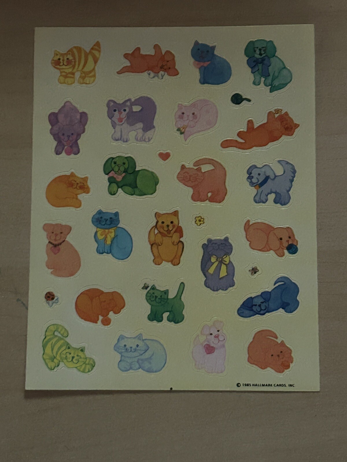 Vintage Stickers - Hallmark - Cartoon Cats & Dogs - Dated 1985. 1 Sheet
