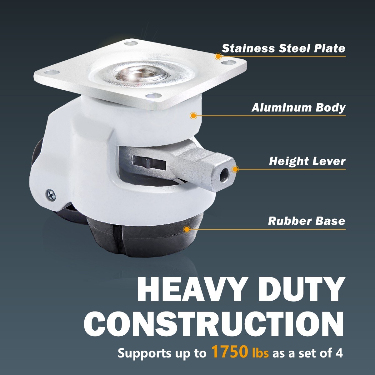 POWERTEC 17300 2-Inch Leveling Casters Set of 4 - Retractable and Swivel Castors