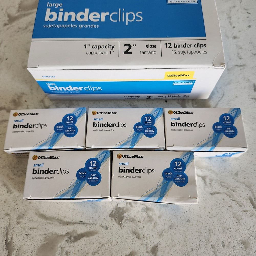 Office Max Binder Clips - Small & Large - New Open Box - LOT