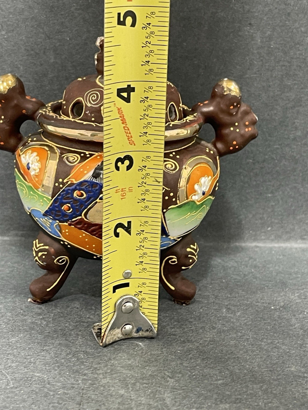 Vintage Satsuma Incense Burner with Gold Foo Dogs 1950s Moriage