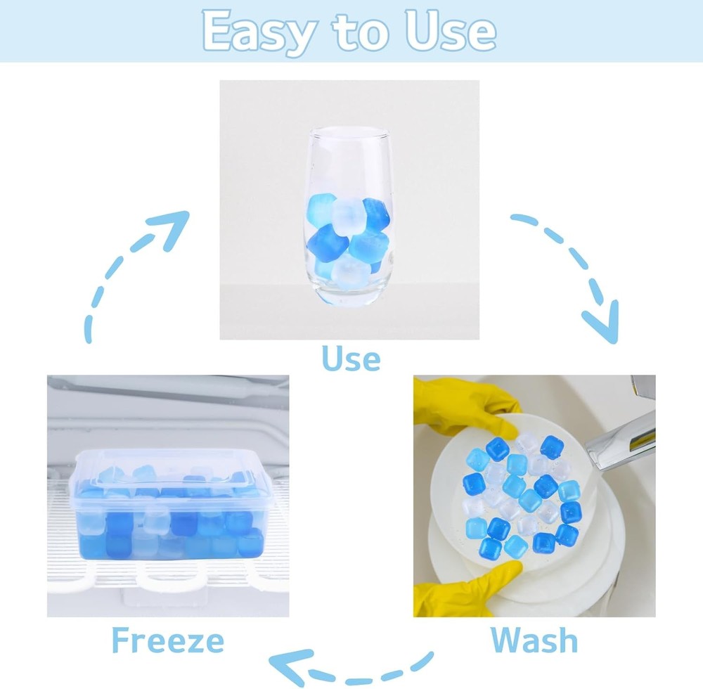 Reusable Ice Cube with Lid & Bin, 60 Pack Plastic White & Blue - 60