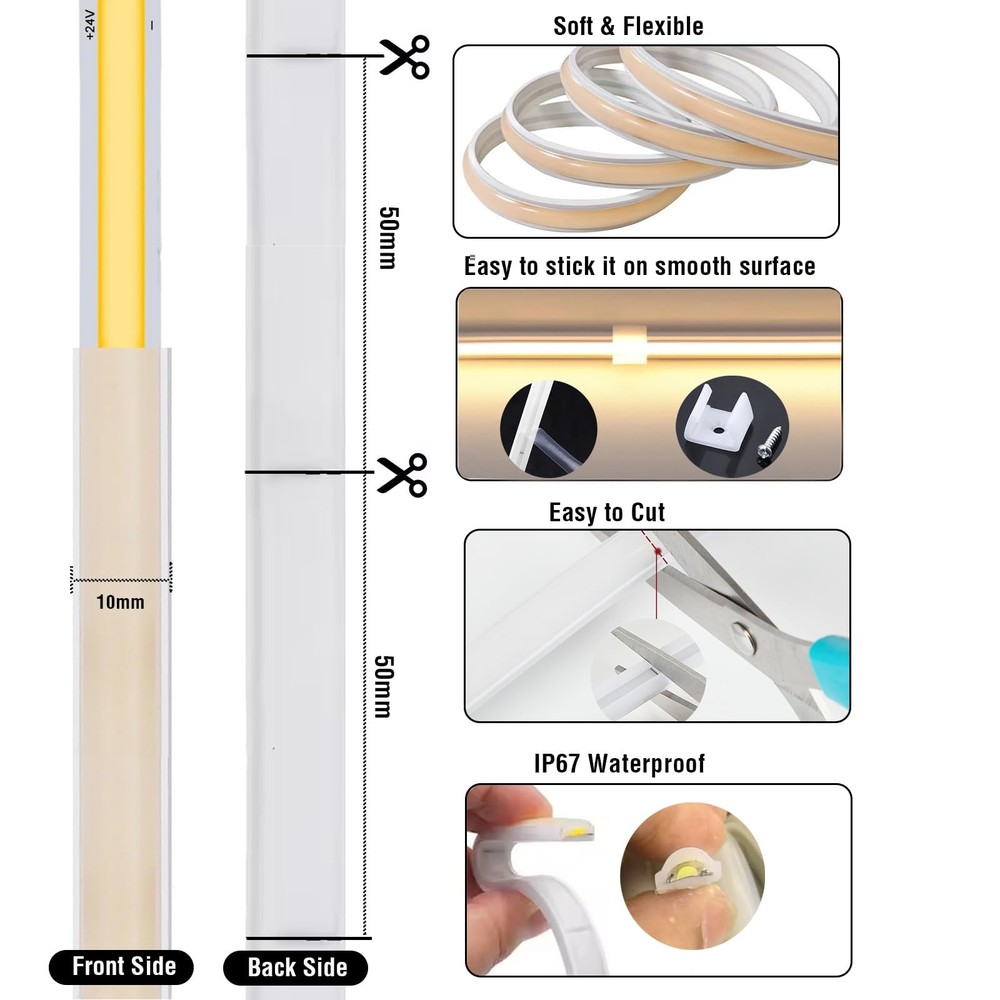 IP67 Waterproof Warm White Dimmable Dotless COB LED Strip Light with Remote &...