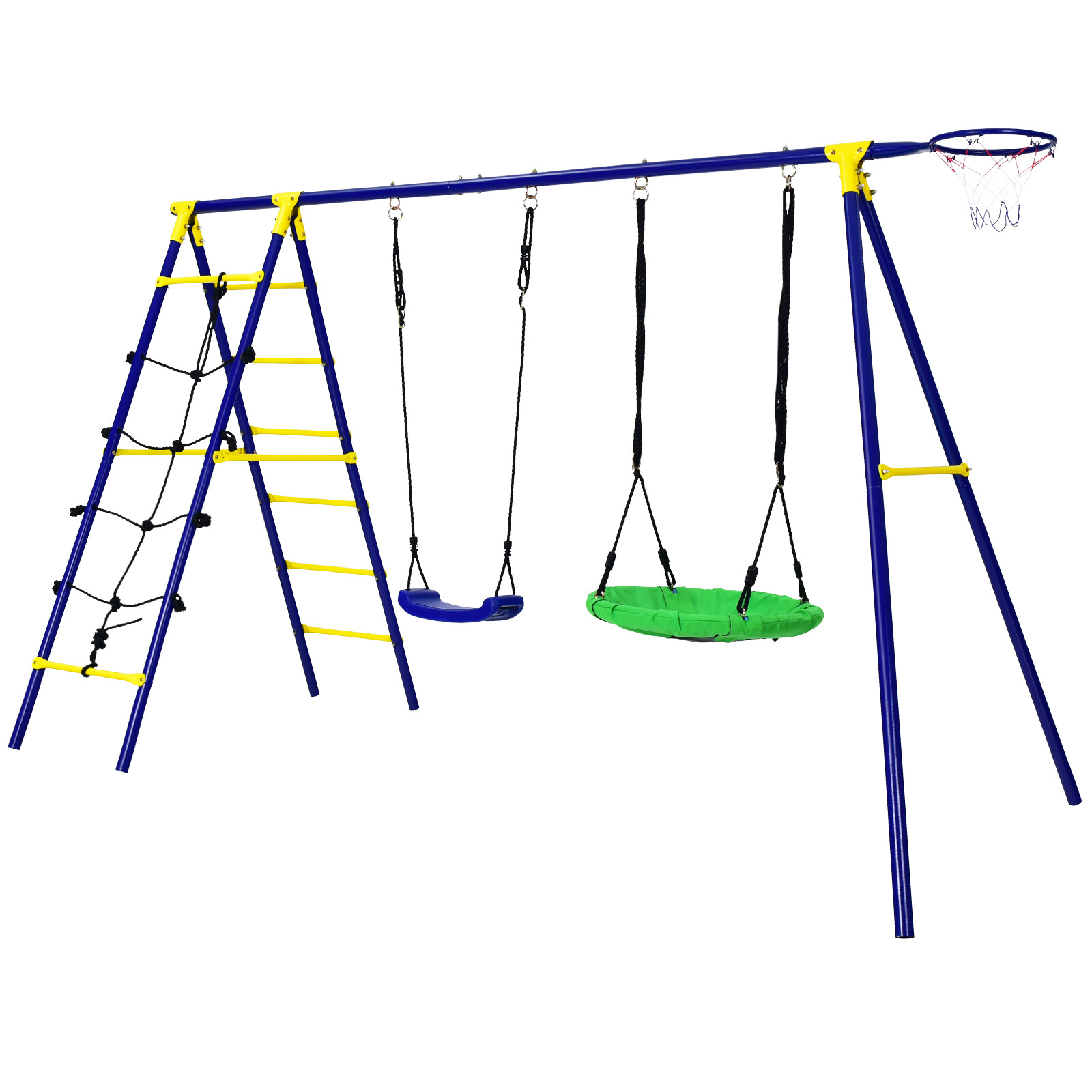 5-In-1 Outdoor Kids Swing Set W/ Heavy Duty Swing Frame & Ground Stakes Backyard