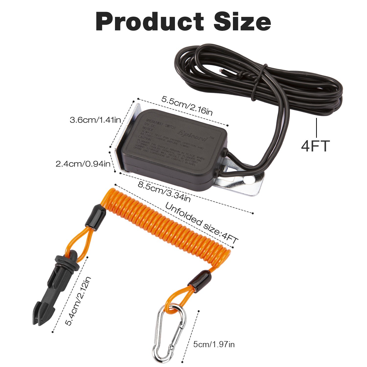 4 Feet Trailer Breakaway Switch Trailer Break Control kit Electric Brake Switch