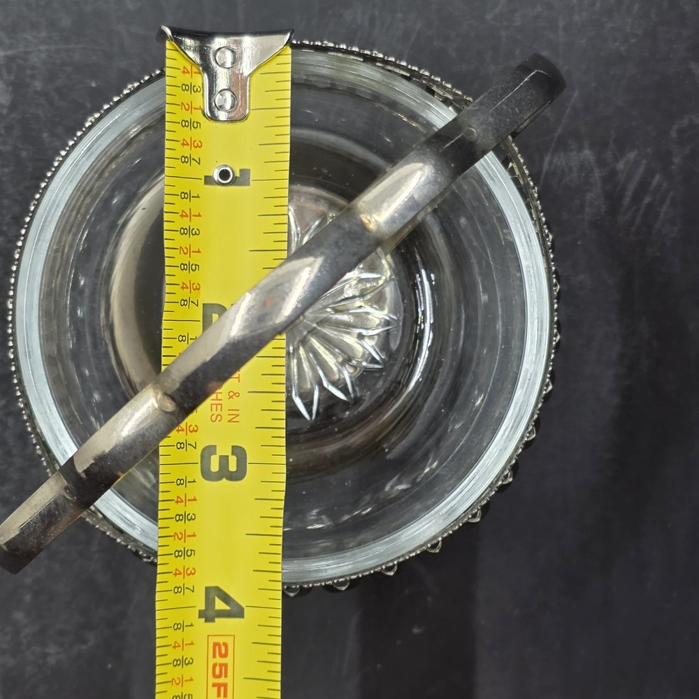 Sheffield Silver-plate Serving Caddy Basket with 4" D Glass Insert Vintage