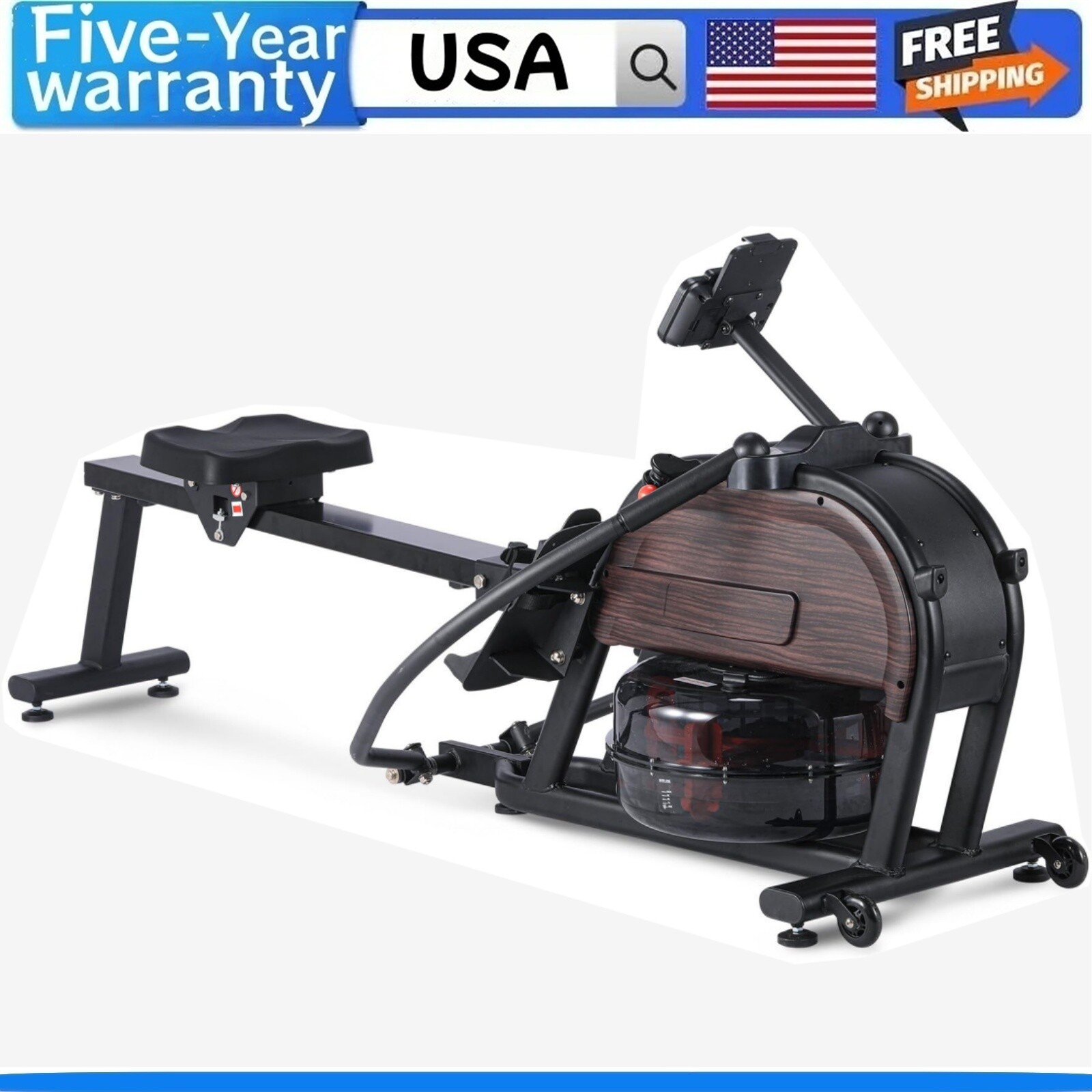 Dual Magnetic & Water Resistance Rowing Machine Extended Slide Max 350lb Weigh