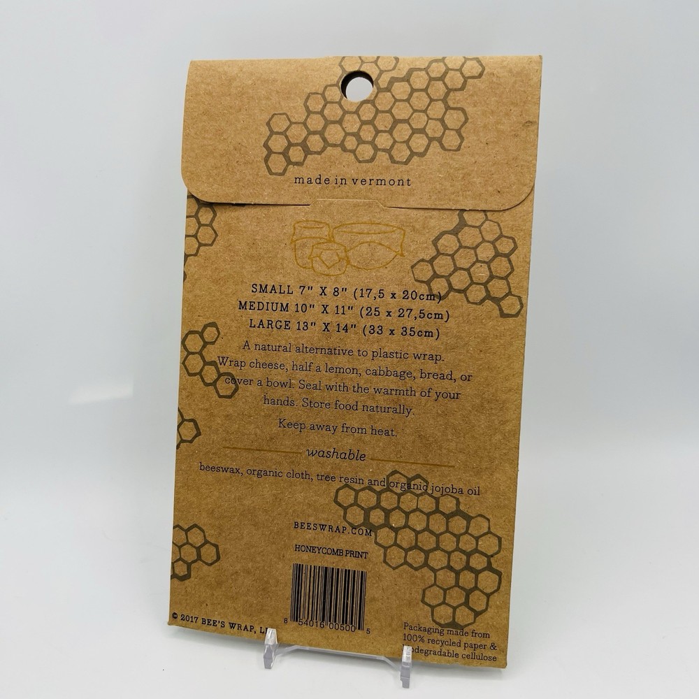 Bee's Wrap Assorted 3 Pack, Honeycomb Print - 1 Small, 1 Medium, 1 Large