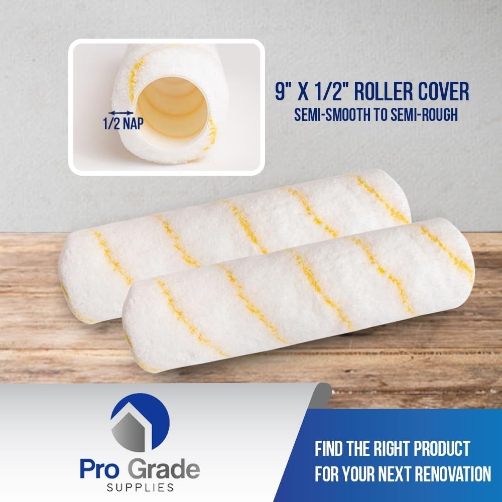 Professional Quality 5-Pack Microfiber Paint Roller Covers, 1/2" Nap, 9" Size