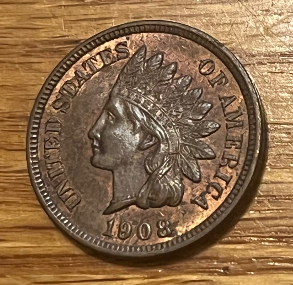 1908 Indian Head cent , brown uncirculated some red remaining