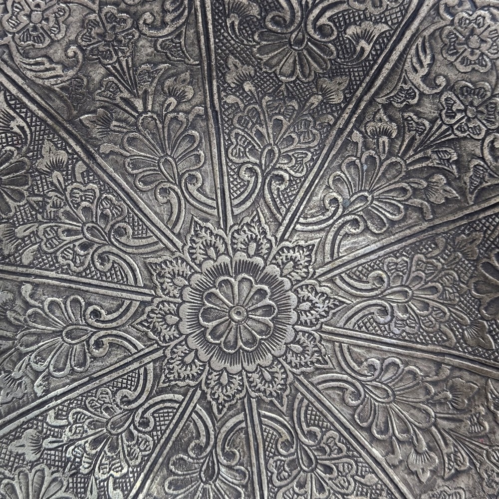 Ornate Solid Floral Footed Dish Bowl 8” Offering Plate Candy Dish Made In India