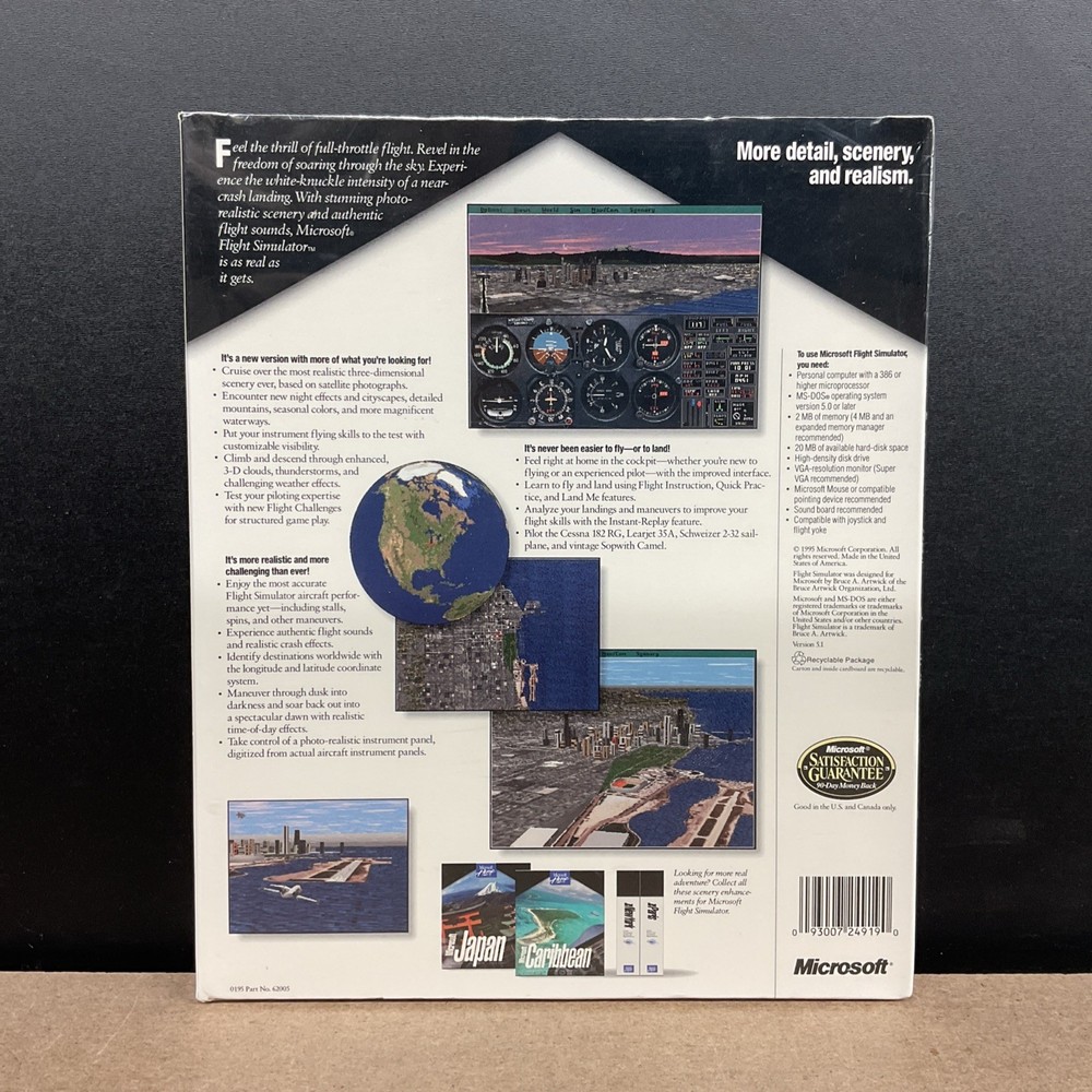 Microsoft Flight Simulator Version 5.1 MS-DOS 3.5” HD Disks Factory Sealed