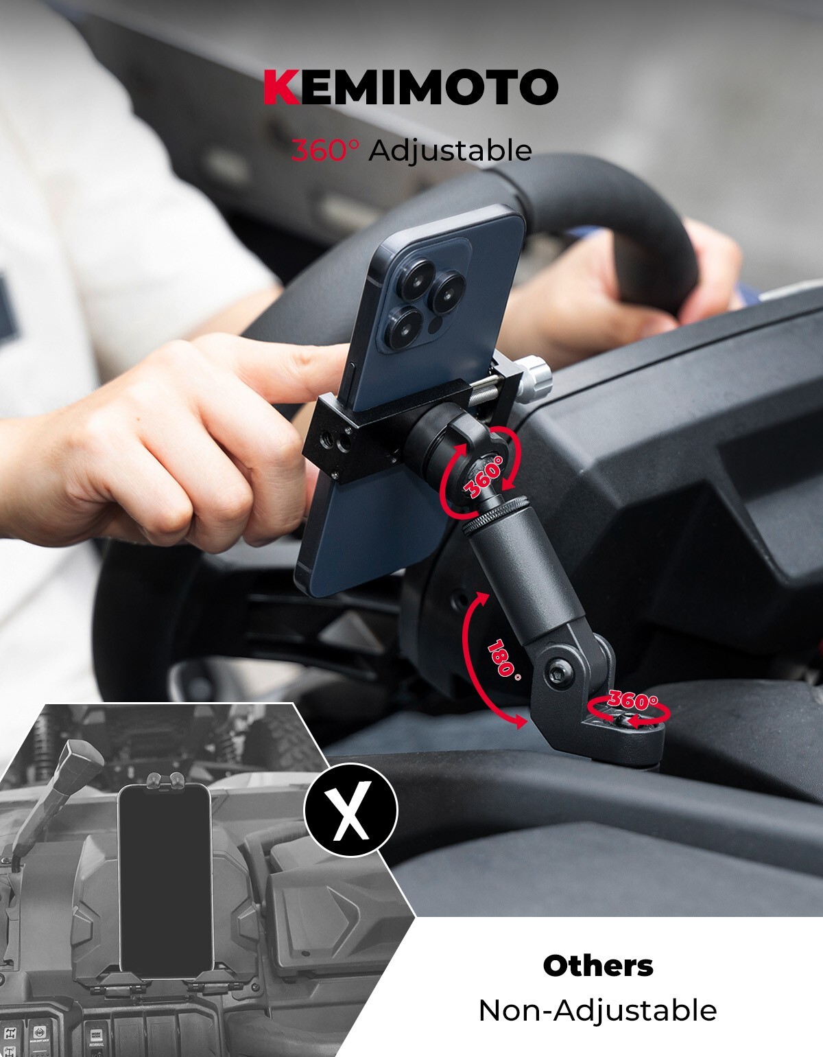 KEMIMOTO UTV X3 Phone Mount Cell Phone Holder For Can-Am Maverick X3 2017-2024