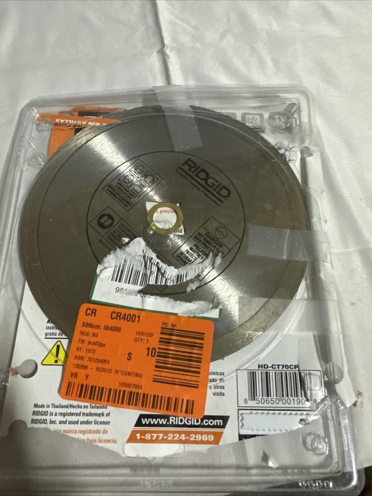 RIDGID 7" Continuous Diamond Blade HD-CT70CP **LIGHTLY USED**