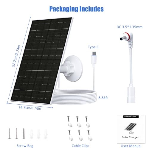 7W Solar Panel for Ring Camera Outdoor Wireless, USB C Solar Charger for Ring