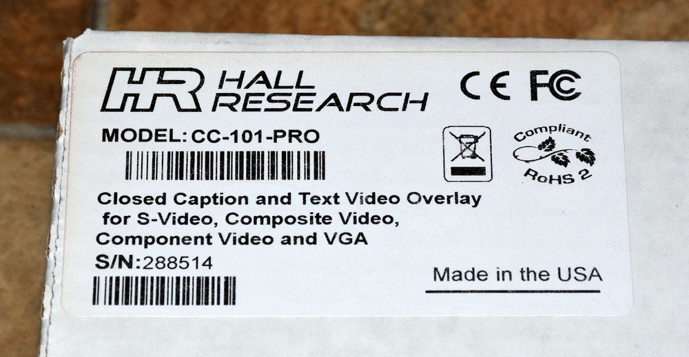 New HALL RESEARCH CC-101-PRO Closed Caption Decoder and Text Video Overlay