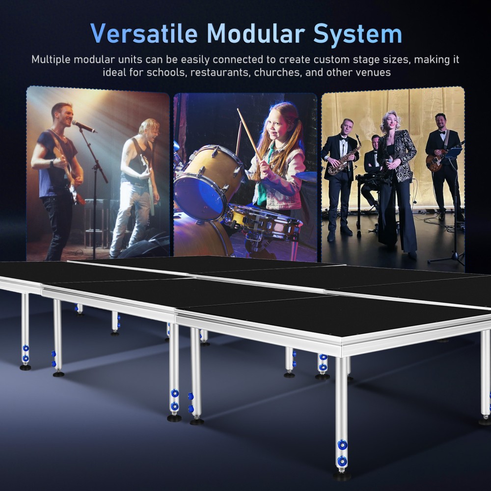 TOYANDONA Portable Stage with Height Adjustable Riser 24" -40" Platform Modular