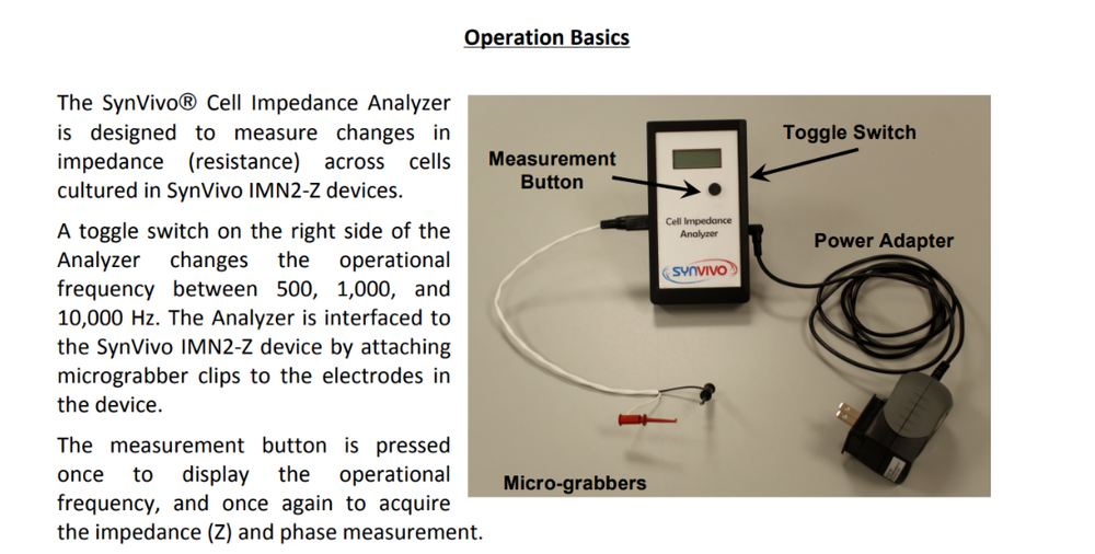 SynVivo Cell Impedance Analyzer Catalog # 304001