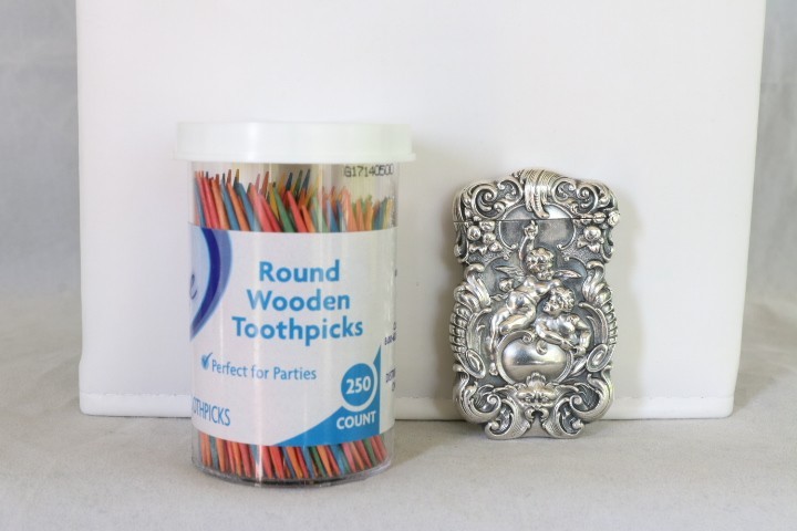 RARE AMERICAN MADE KERR STERLING SILVER 2 CHERUBS & GROTESQUE FACE MATCH SAFE