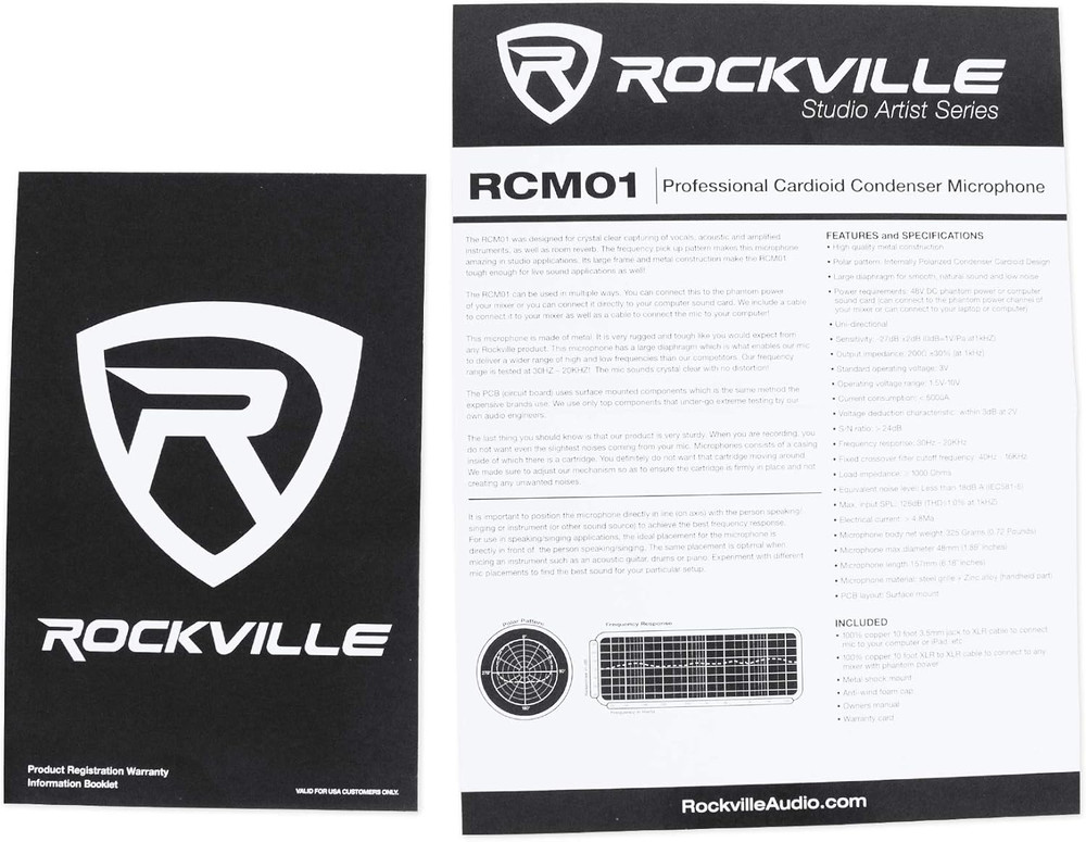 RCM01 Pro Studio Condenser Microphone, 200 Ohm, Cardioid Pattern, Metal Shock Mo