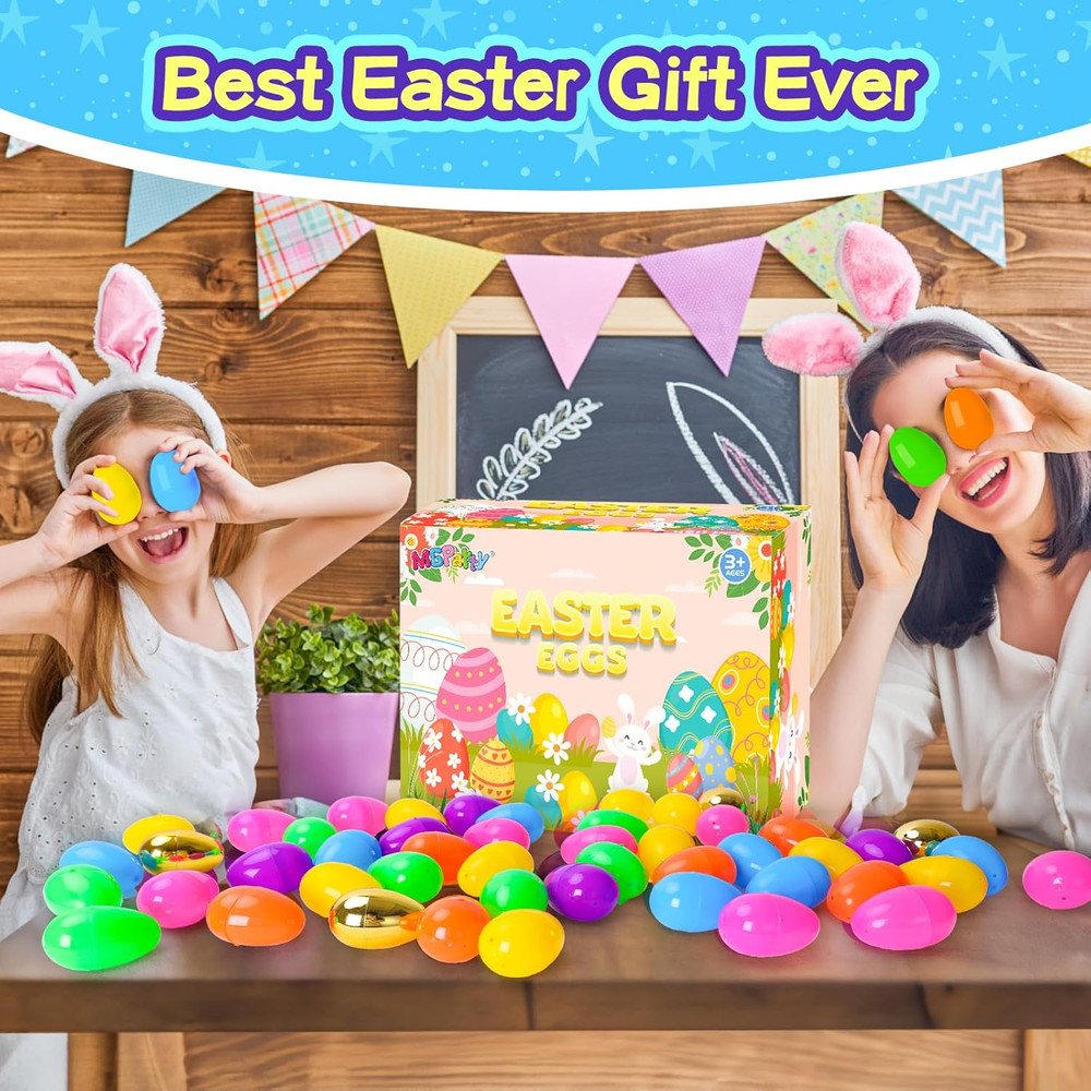 52 Pack Fillable Easter Eggs with Hinged Include Golden Eggs Bulk 2.3" Empty Pla