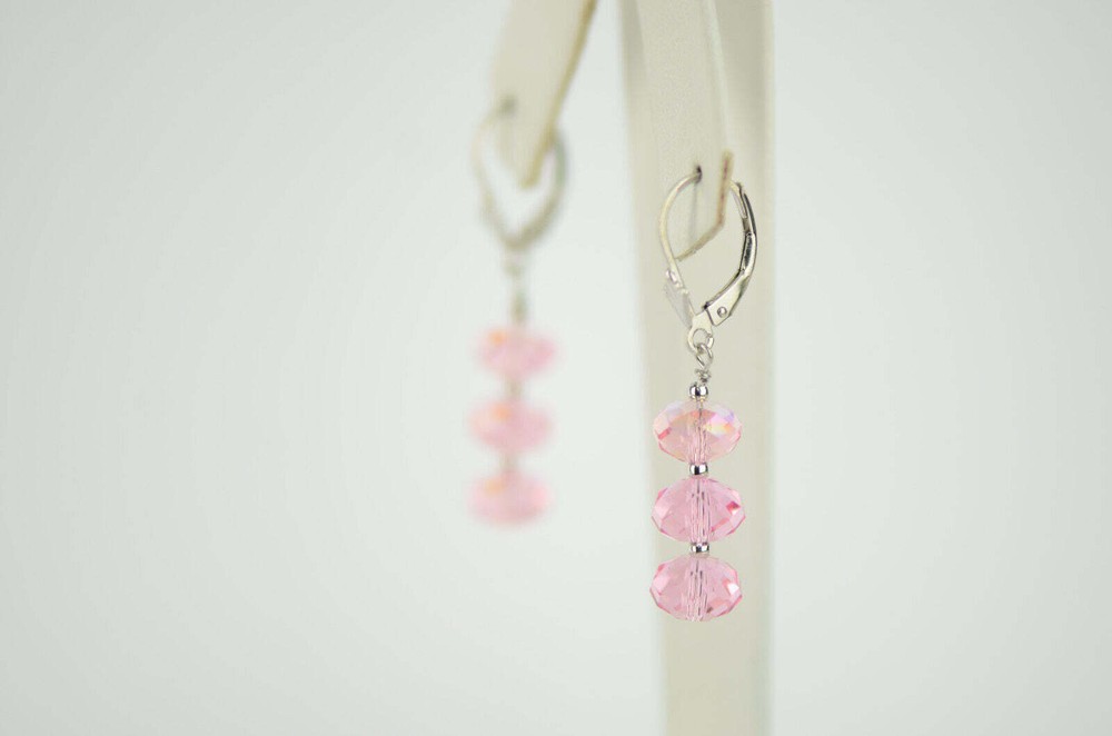 Three Color Crystal Dangle Drop earrings Sterling Silver 925