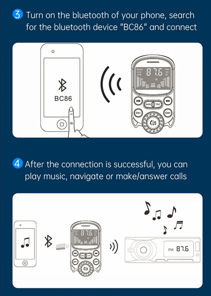 Bluetooth Car Wireless FM Transmitter Adapter USB PD Fast Charger AUX Hands-Free