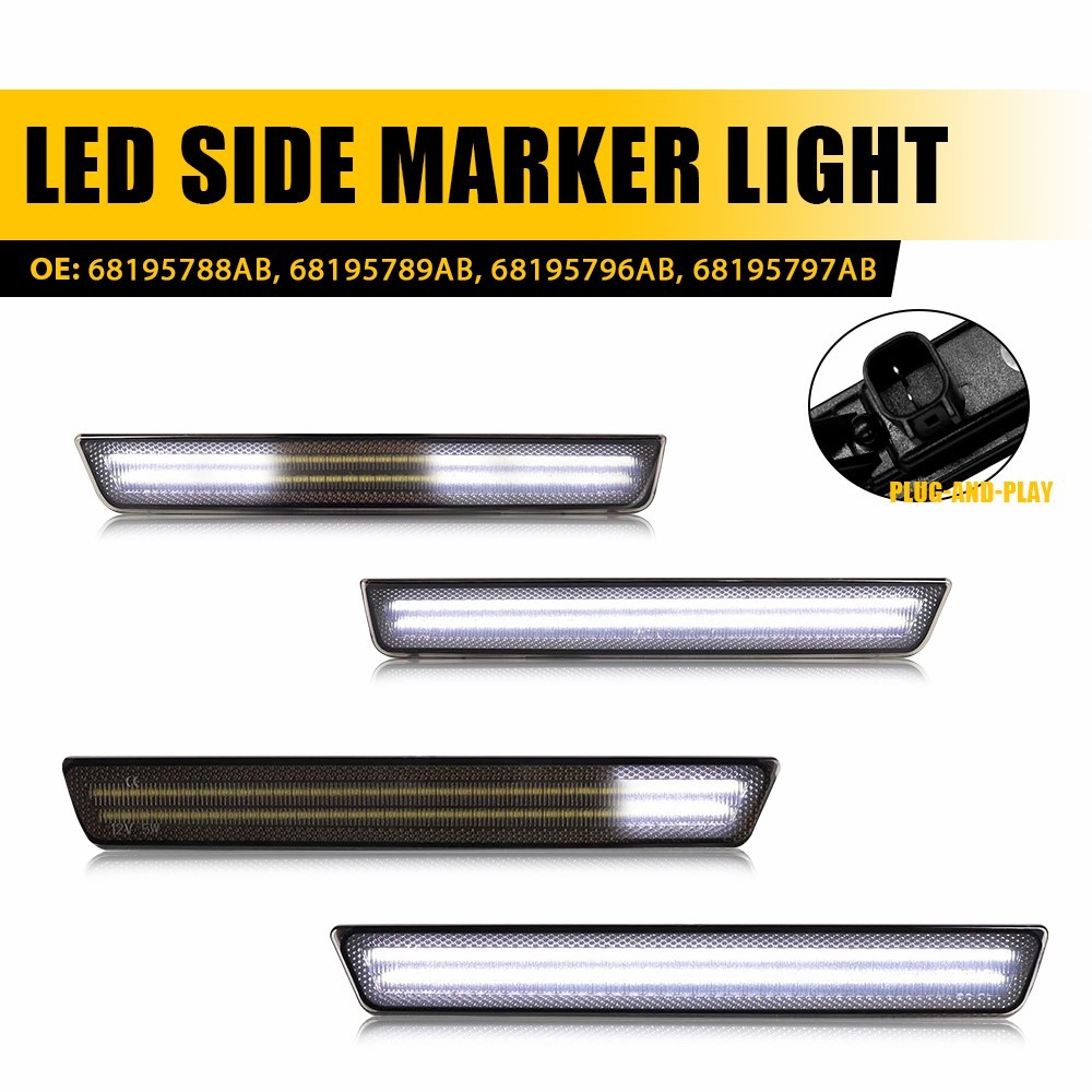 Front Rear LED Side Marker Lights Dynamic Scan White 2015-2022 Dodge Challenger