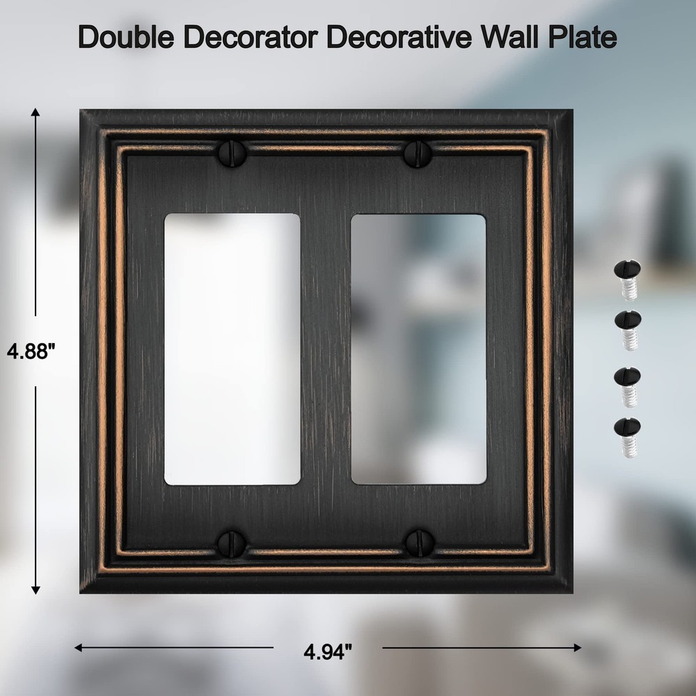 Double Decorator Light Switch Cover Adler Metal Wall Plate, 2-Pack Aged Bronz...
