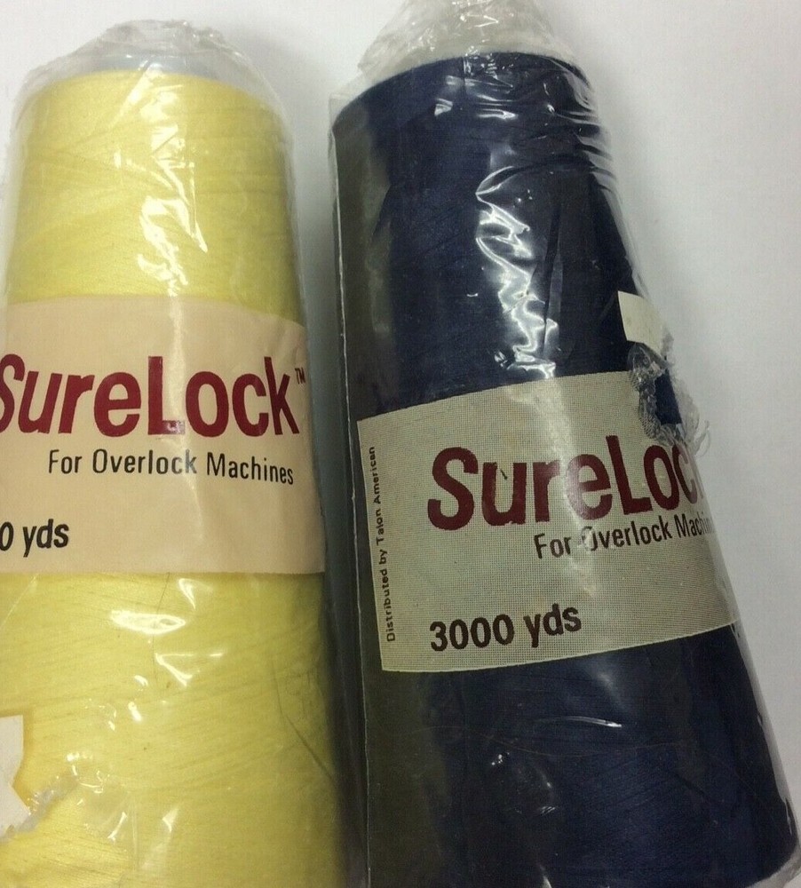 SURELOCK OVERLOCK THREAD -3000 YARDS -100% SPUN POLYESTER - 2 PACK-1 YELL/1 NAVY