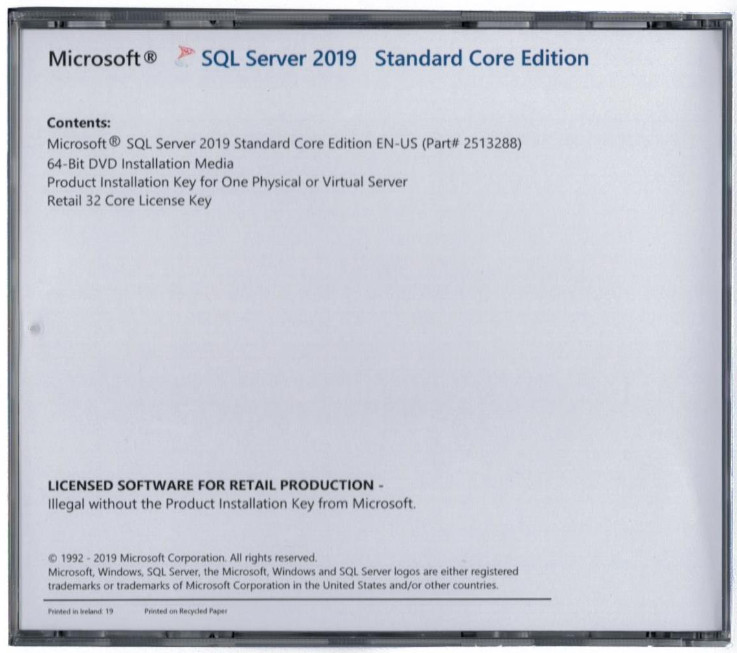 Microsoft SQL Server 2019 Standard with 32 Core License, unlimited User CALs