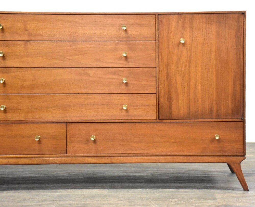 Walnut and Brass Mid Century Credenza