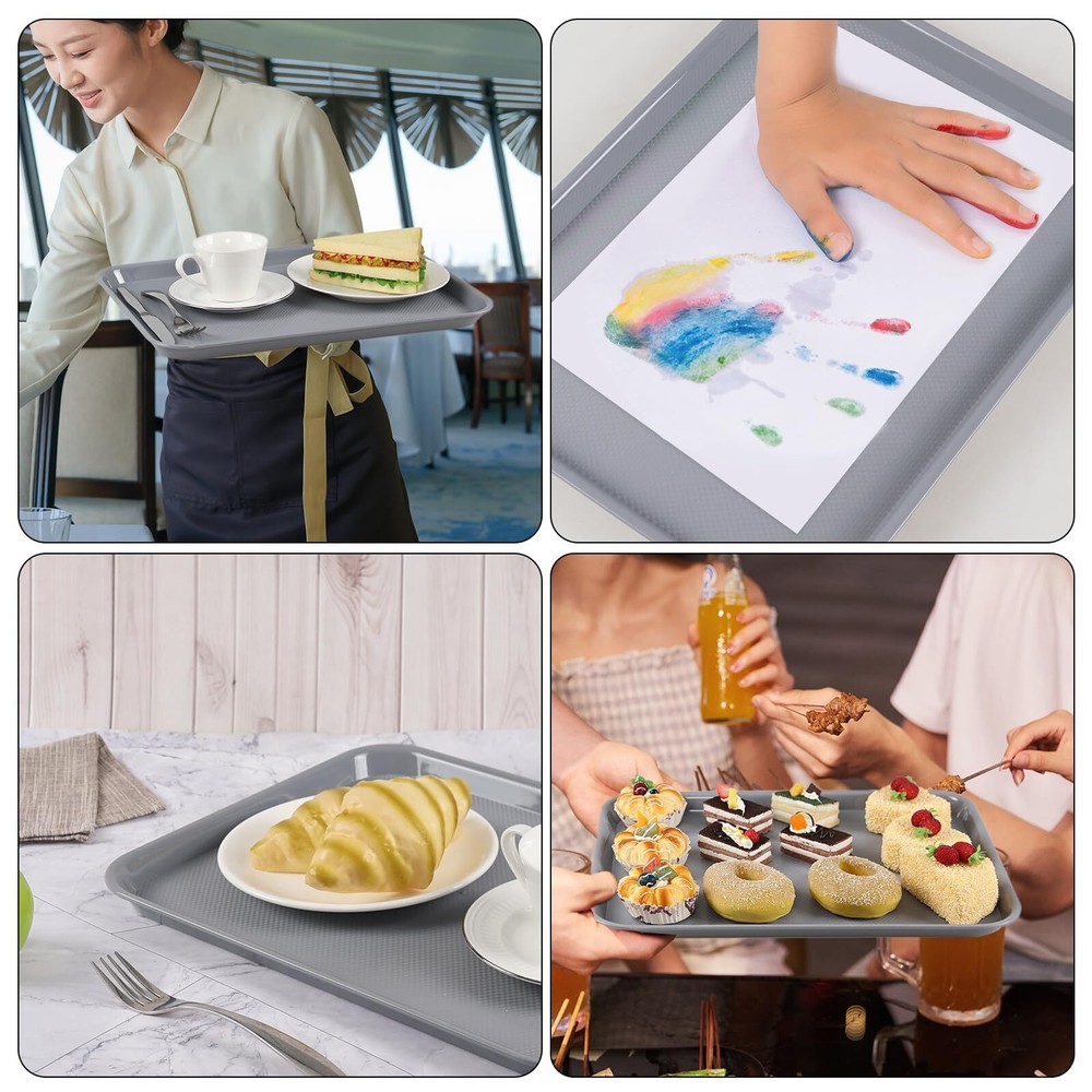 12-Pack Plastic Fast Food Service Trays Rectangular Cafeteria Tray