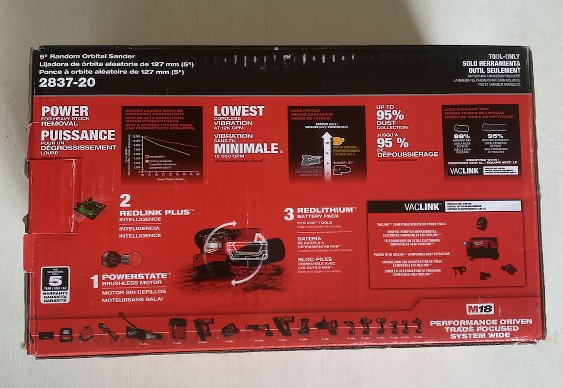 MILWAUKEE M18 FUEL 5” RANDOM ORBIT SANDER 2837-20