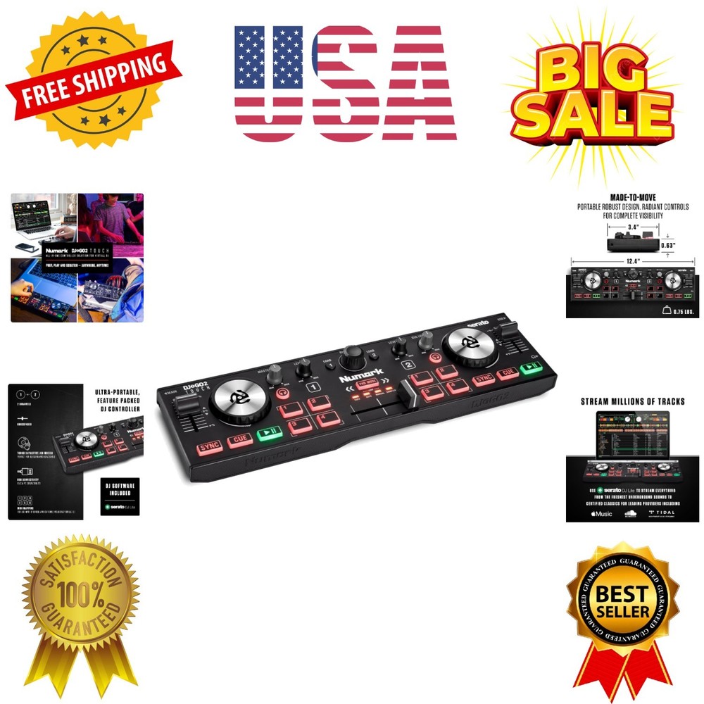 DJ2GO2 Touch Compact DJ Controller with 2 Decks, Mixer, Audio Interface and
